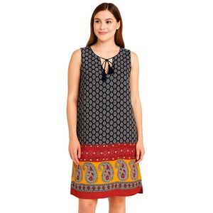 BeachLunchLounge Dress Small Indigo Safari Sleeveless‎ Tassel Tie Paisley Boho